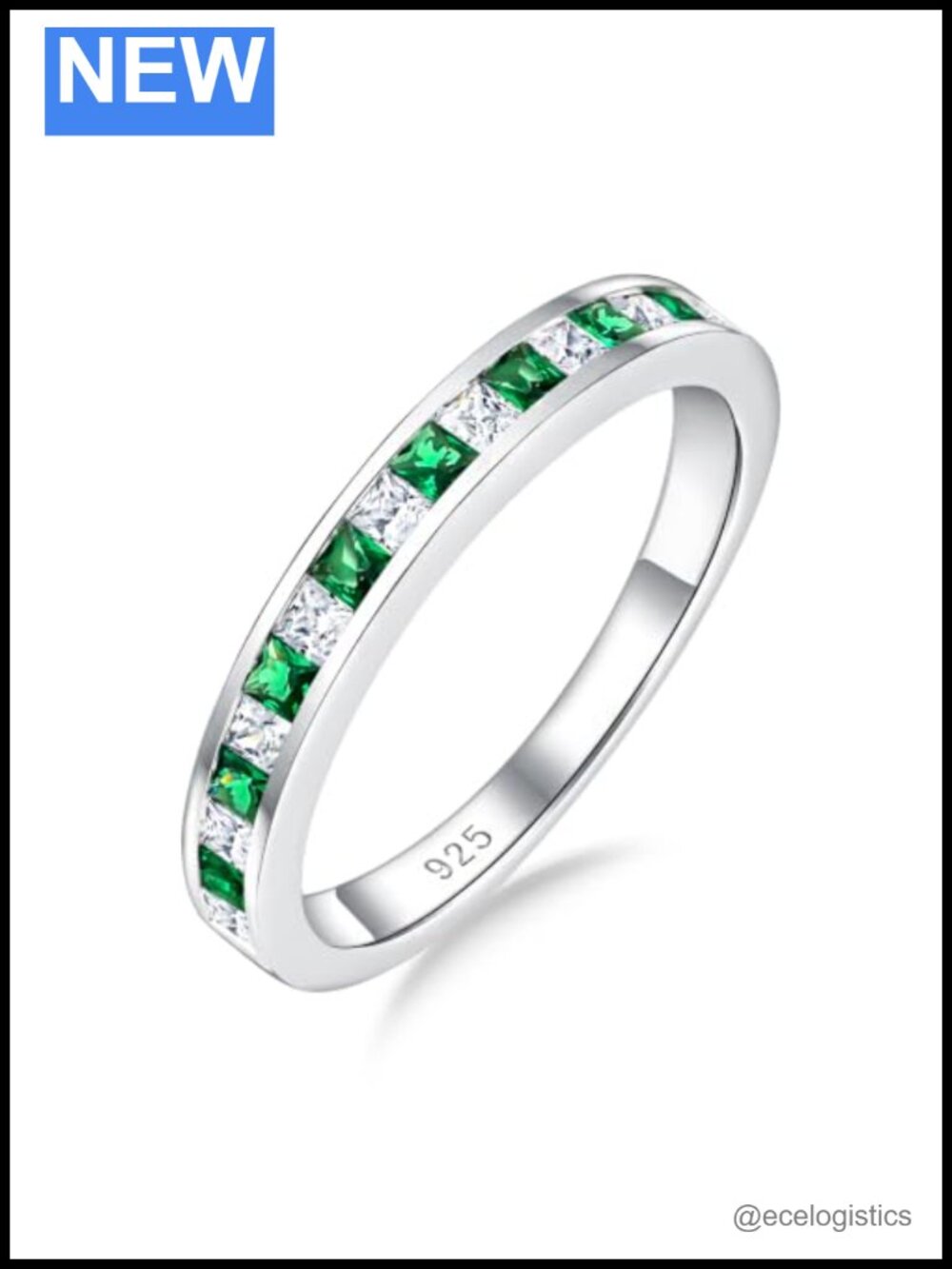 Sterling Silver Eternity Wedding Band Stackable Birthstone Ring Gift Box